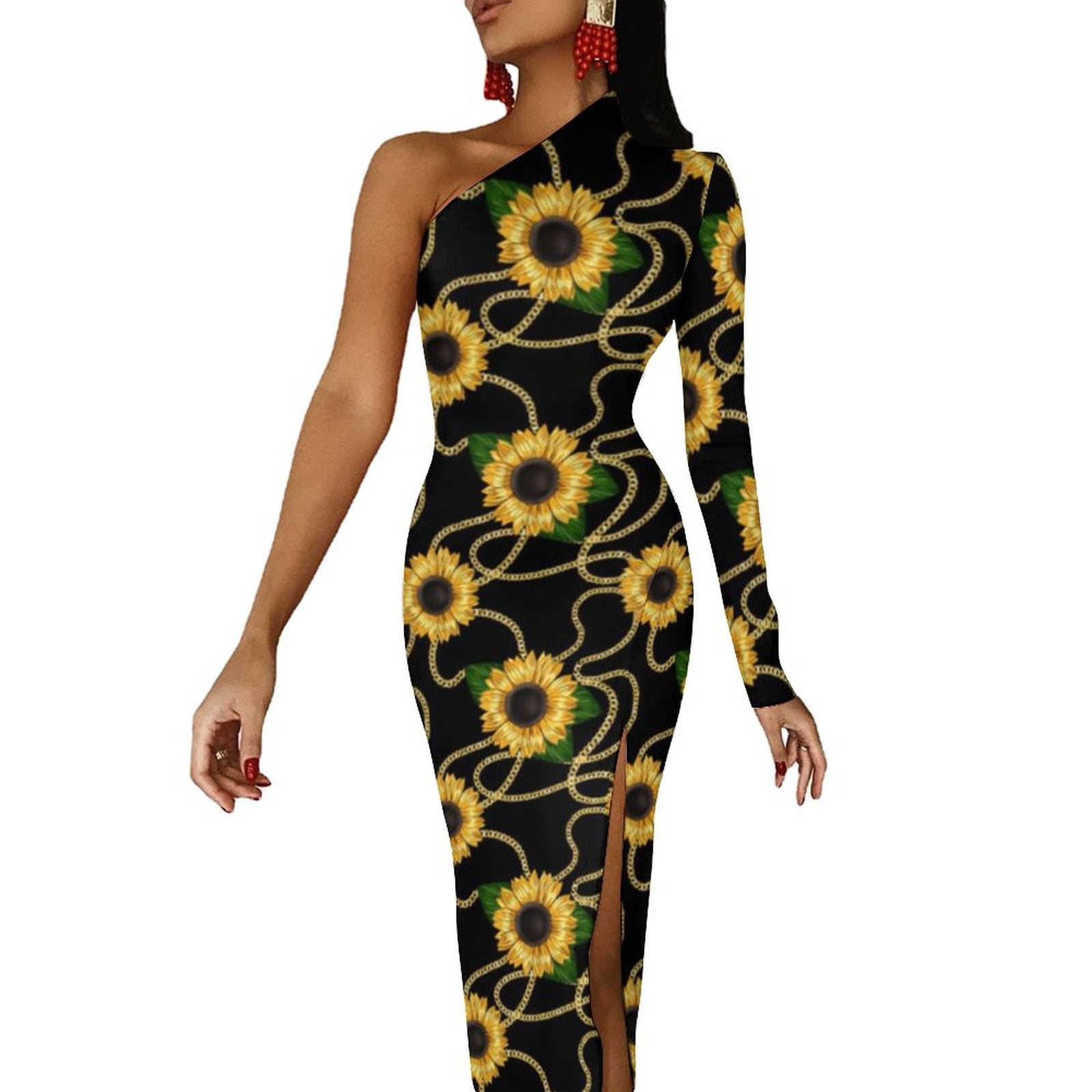 chain print bodycon dress Slaycation One-Shoulder Bodycon Maxi Dress with Sheath fit | Maxi Sundress main image 1