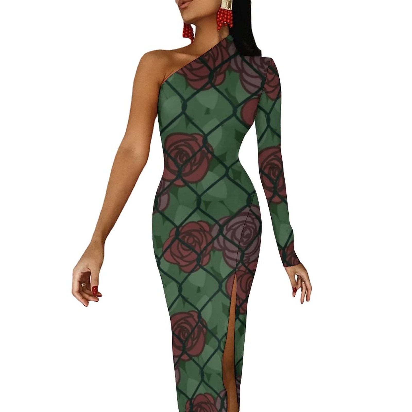 Chain Print Bodycon Dress Ladies Colorful Bronze Sexy Maxi Dress One