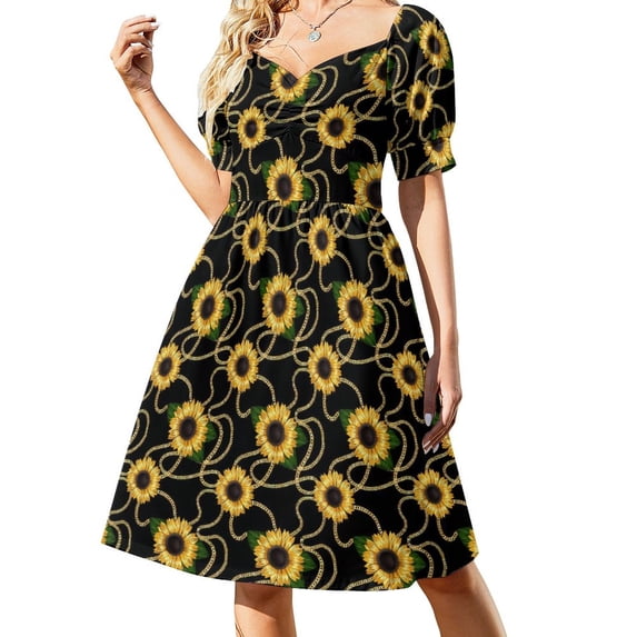 Chain Print Casual Dress Golden Design Korean Fashion Dresses Sexy V Neck Elegant Printed Dress 4XL 5XL