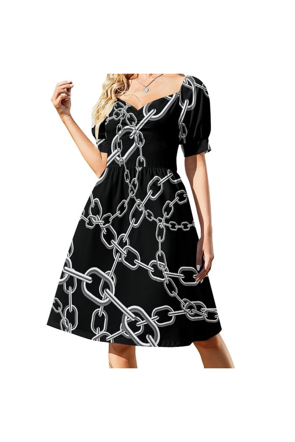 Chain Print Casual Dress Golden Design Korean Fashion Dresses Sexy V Neck Elegant Printed Dress 4XL 5XL