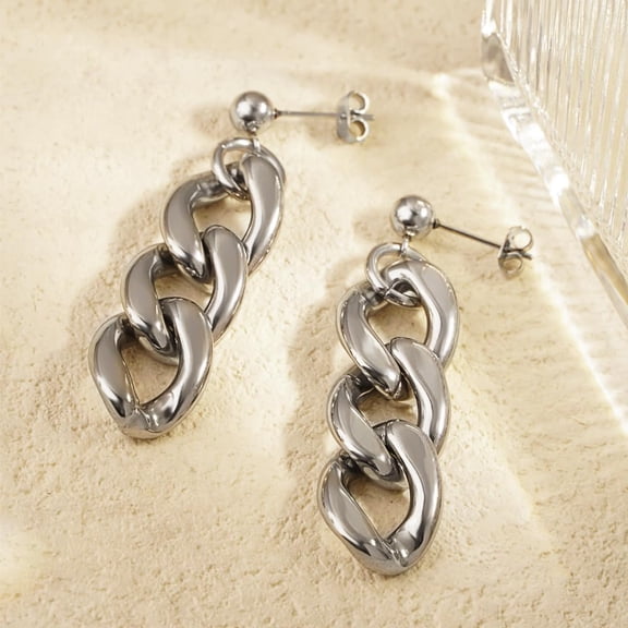 Chain Ring Earrings Women's stainless steel thick chain ring earrings Oval Cuban Ring paper clip geometric delicate pendant earrings Jewelry gifts for DIY