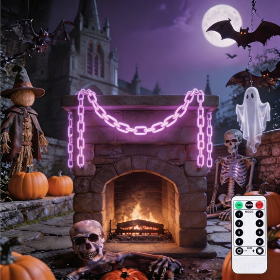 Chain-Shaped Halloween String Lights,The Flexible Inner Wiring Allows Users to Curve,Hang and Loop The Chain Lights Freely,Soft Even Led Illumination with Reliable Light Stability,79"(Purple)
