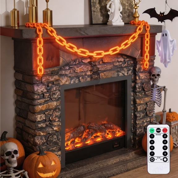 Chain-Shaped Halloween String Lights,The Flexible Inner Wiring Allows Users to Curve,Hang and Loop The Chain Lights Freely,Soft Even Led Illumination with Reliable Light Stability,79"(Orange)