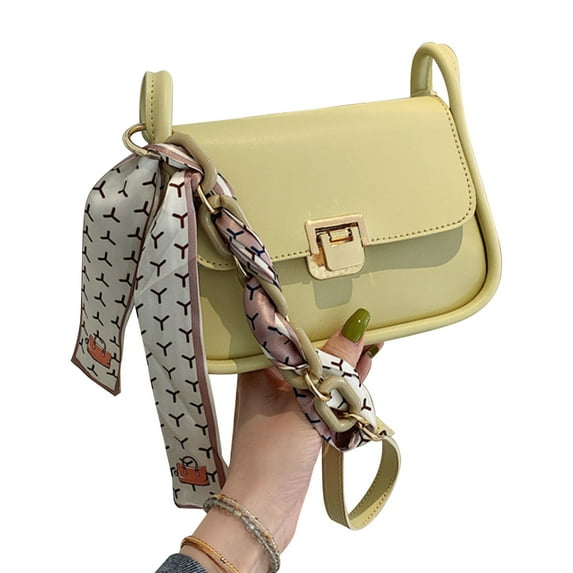 Chain Shoulder Bag Fashion Casual Retro Waterproof Stain Resistant Single Shoulder Bag for Women Yellow Free Size