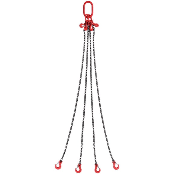 Chain Sling 1/4 Inch x 5 FT G80 Lifting Chain 6600 lbs 3 Ton Capacity 4 Leg Engine Hoist Lift Chains with Grab Hooks and Adjuster