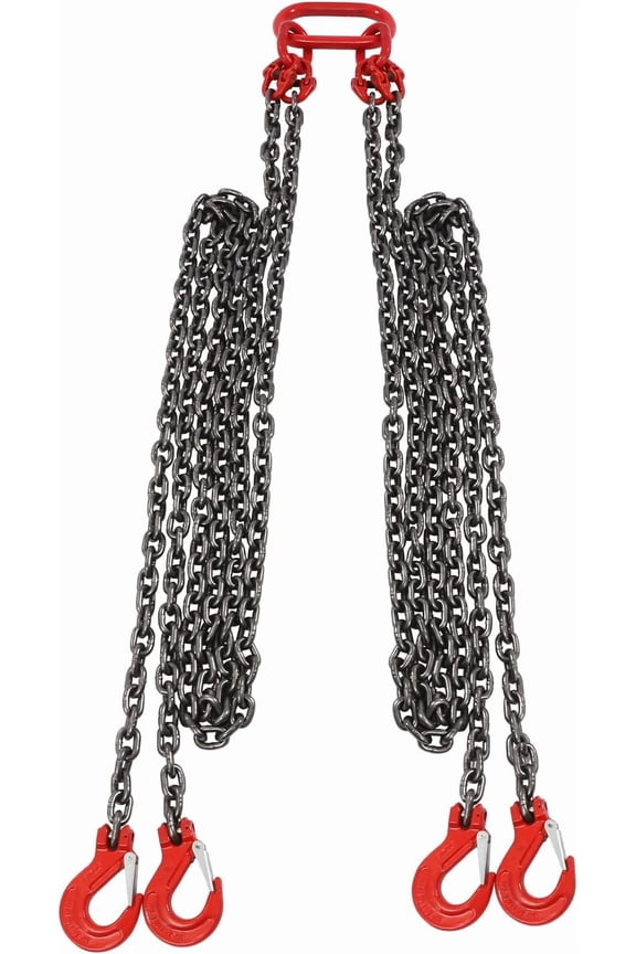 Chain Sling 5/16 13FT 4 Leg Lifting Chain with 4 Leg Grab Hooks and Adjusters, G80 Heavy Duty Lift Sling Chains for Engine Hoist 5 Ton Capacity,13 FT Used in Mining, Machinery