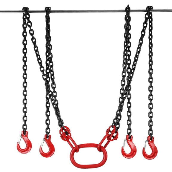 Chain Sling 5/16 in x 10 ft G80 Lifting Chain with 4 Leg Grab Hooks, 11000 lb 5 Ton Capacity Engine Hoist Sling for Heavy Cargo, Logs, Steel Beams, Farm Tools and Shop Vehicle Repairs