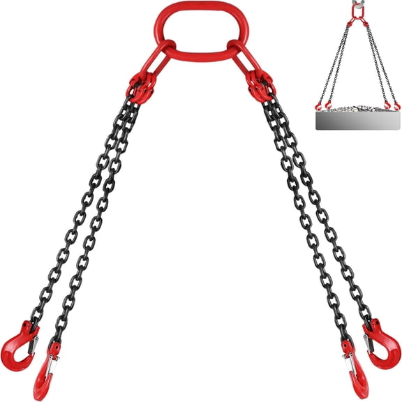5/16 Inch x 5 Ft G80 Chain Sling with 4 Leg Grab Hooks, 11000 lbs Working Capacity Engine Lift Chain, Heavy Duty Lifting Sling for Hoists, Engines, Steel Beams, Farm Equipment and Rigging