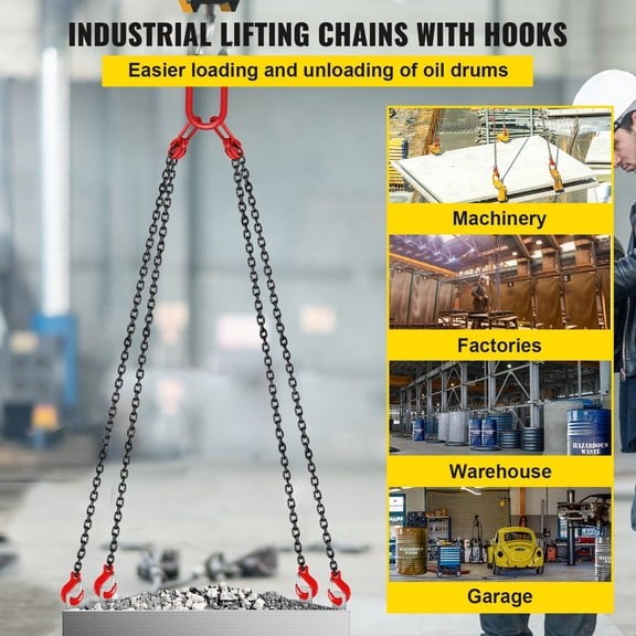 Chain Sling,5/16"x10 ft Lifting Chains with Hooks,G80 Engine Chain Hoist Lifts,11000 lbs/5 Ton Capacity Lifting Sling Chains for Engine Hoist,Engine Lift Chain with 4 Leg Grab Hooks