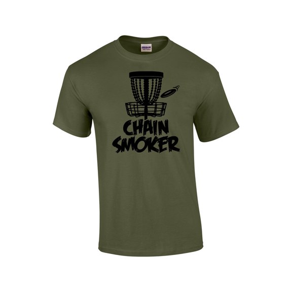 Chain Smoker Funny Disc Golf Tree Chains Mens Short Sleeve T-shirt Graphic Tee-Military-medium