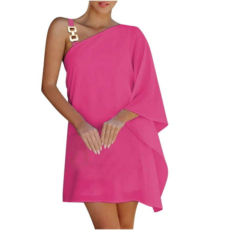 Chain Strap Mini Dress for Women One Shoulder Lightweight Sundress Solid  Color Summer Flowy Dresses - Walmart.com