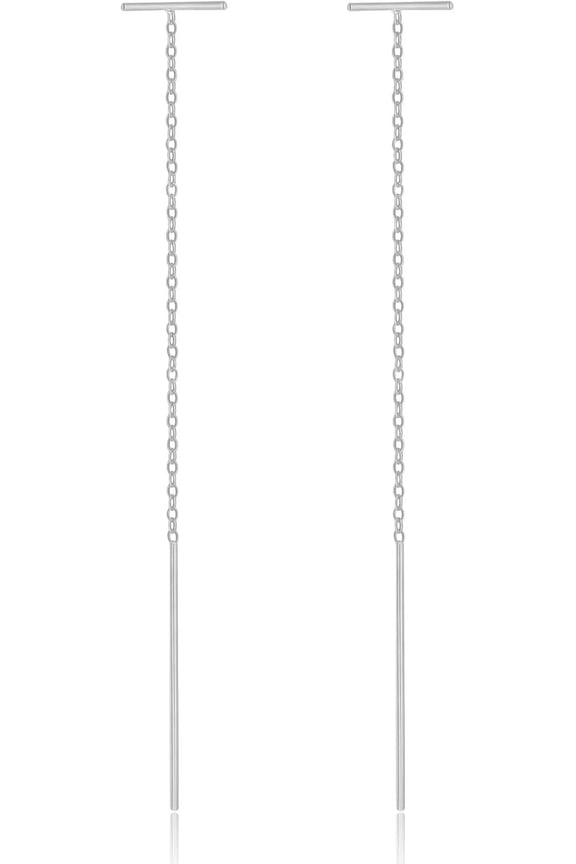 Chain Threader Earrings Silver Cute Minimalist 75Mm Long Chain Link Dangling Bar Neadle And Thread Pull Through Earrings[Z1]