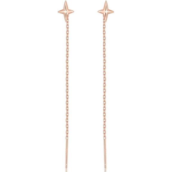 Chain Threader Earrings Silver Cute Minimalist 75Mm Long Chain Link Dangling Bar Neadle And Thread Pull Through Earrings[Z1]