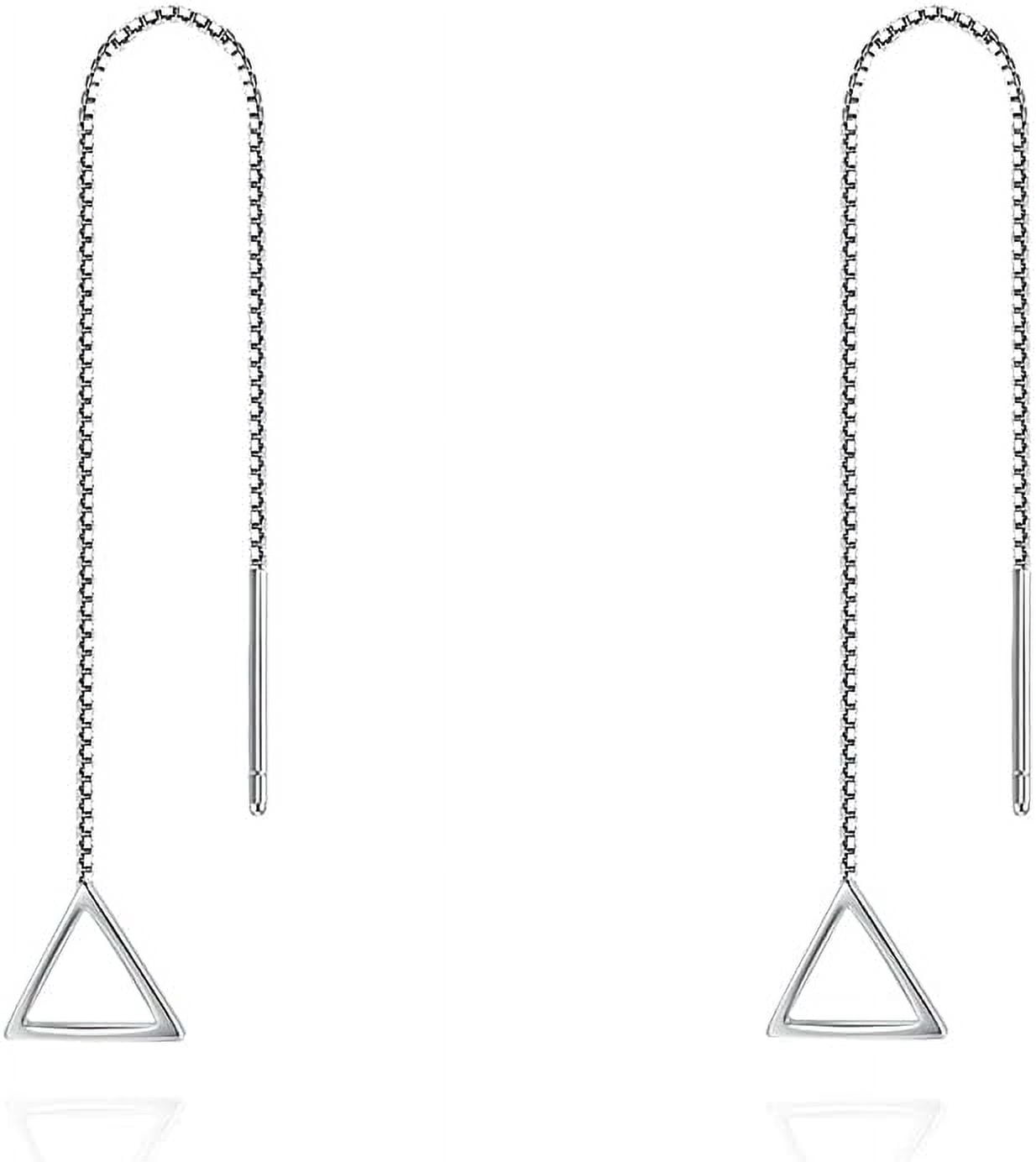 Chain Threader Earrings Silver Cute Minimalist 75Mm Long Chain Link ...