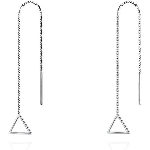 Chain Threader Earrings Silver Cute Minimalist 75Mm Long Chain Link Dangling Bar Neadle And Thread Pull Through Earrings[Z1]