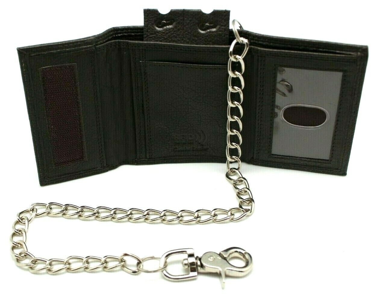 Chain Wallet for Men RFID Safe Brown Leather Wallet for Men Velcro Close