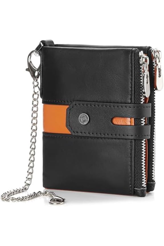 Chain Wallets for Men - Bifold RFID Blocking Mens Wallet with Chain, High Security Leather Wallets with Coin Pocket