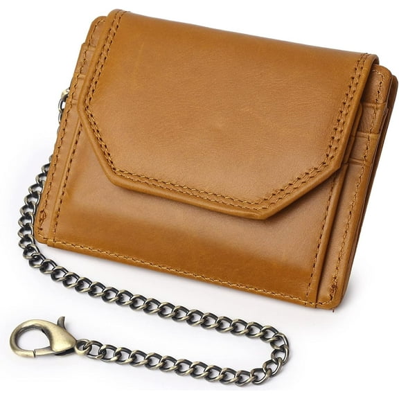 Chain Wallets for Men Rfid Blocking Genuine Leather Bifold Stylish Mens Wallet Credit card With Coin Pocket (COFFEE4)