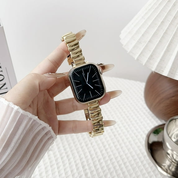 Chain Watch Band for Apple Watch Band 42mm 44mm 45mm 49mm, Zinc Alloy Luxury Replacement Watch Strap Bracelet with Link Removal Tool for Men Women for iWatch Ultra Series 9 8 7 6 5 SE 4 3 2 1, Gold