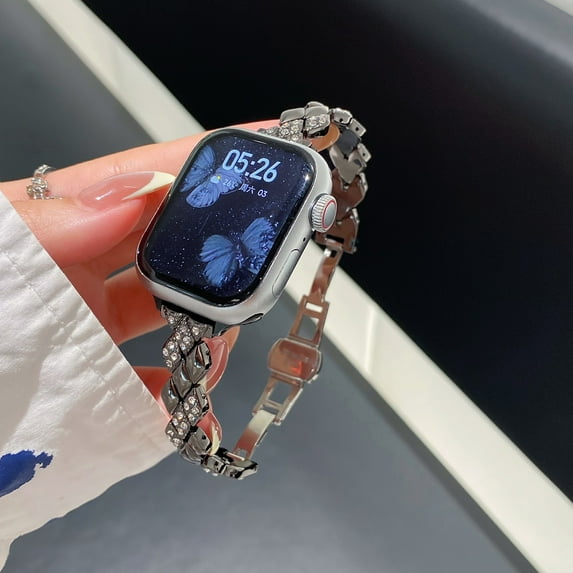 Chain Watch Band Compatible for Apple Watch 42mm 44mm 45mm 46mm 49mm Women Girls, Fancy Metal iWatch Band Diamond Bracelet Dressy Strap for iWatch Series 10 9 8 7 6 5 4 SE 3 2 1 Ultra, Black