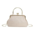 thumbnail image 1 of Chain Women Evening Bag Weaving Ladies Clutch Purse for Wedding Party (Beige), 1 of 10