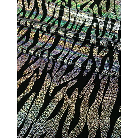 Chain Zebra Holographic Foil Print on Heavy Stretch Polyester Spandex Fabric By the Yard (Black)