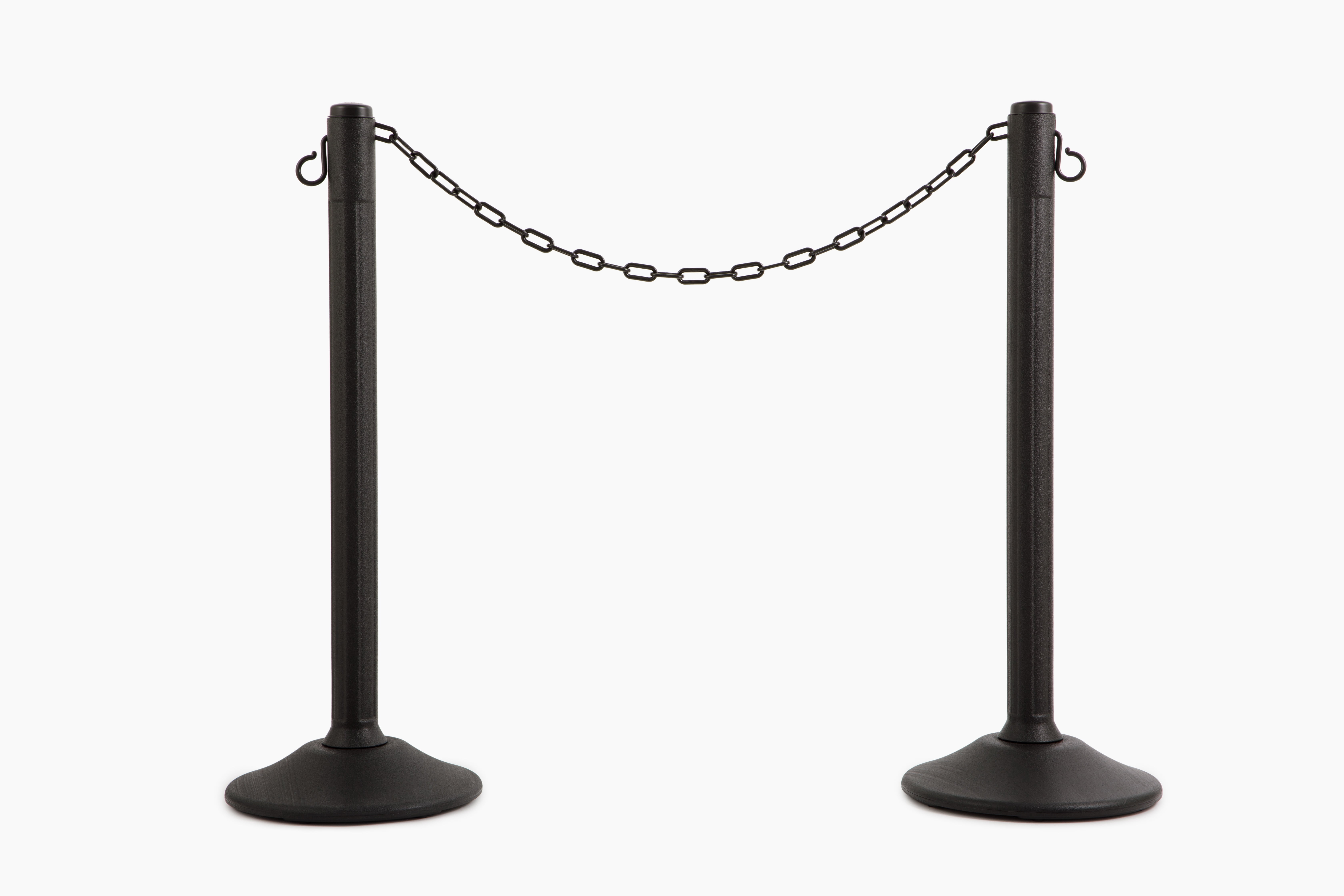 ChainBoss Heavy Duty Fillable Black Plastic Stanchions Crowd Control Barriers With 10' of Black Plastic Chain Kit (2-Pack)