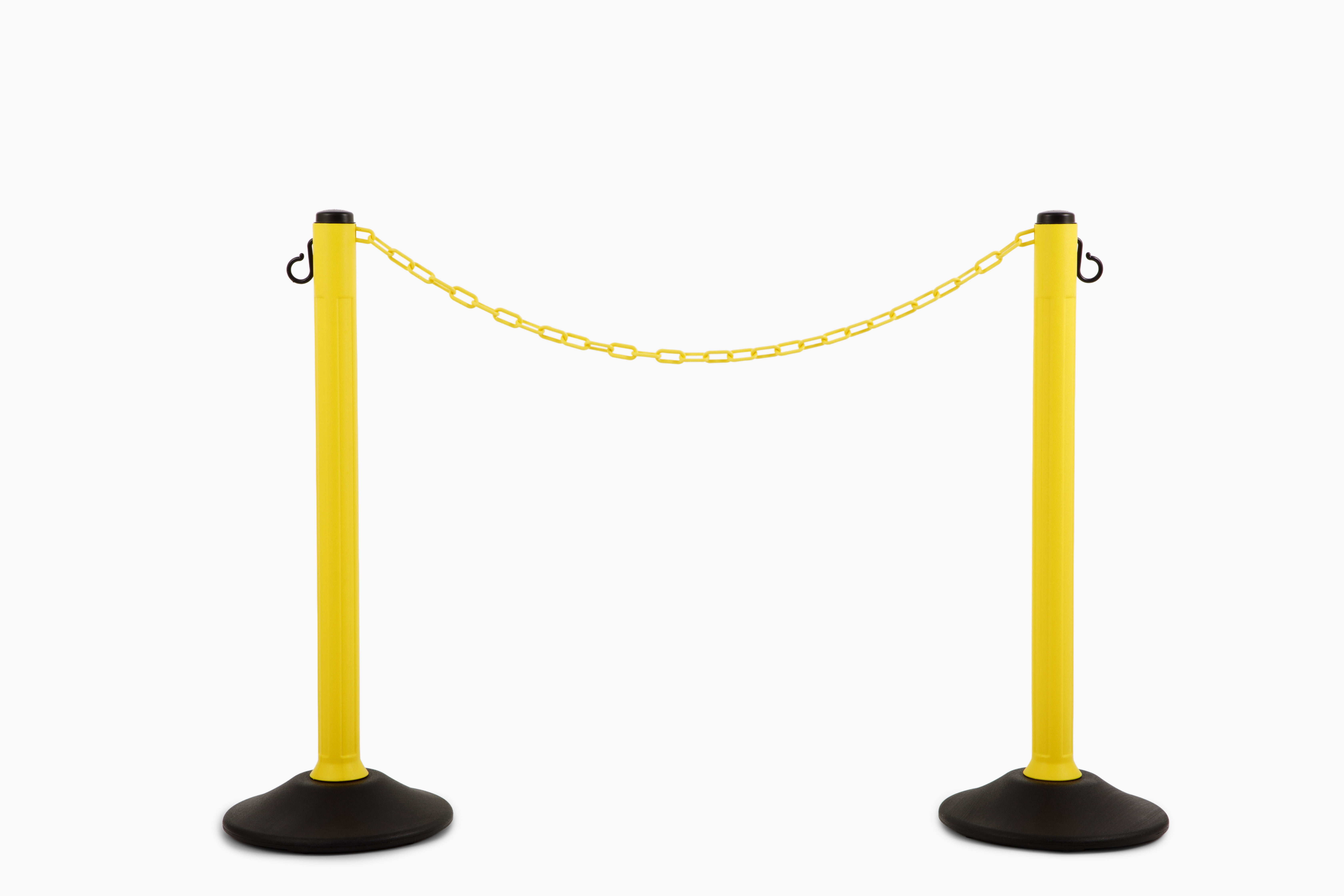 ChainBoss Heavy Duty Fillable Yellow Plastic Stanchions Crowd Control Barriers With 10' of Yellow Plastic Chain Kit (2-Pack)