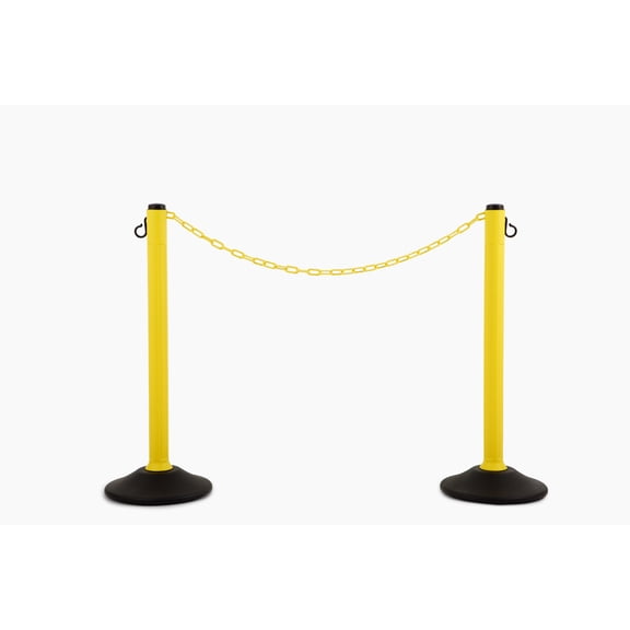 ChainBoss Heavy Duty Fillable Yellow Plastic Stanchions Crowd Control Barriers With 10' of Yellow Plastic Chain Kit (2-Pack)