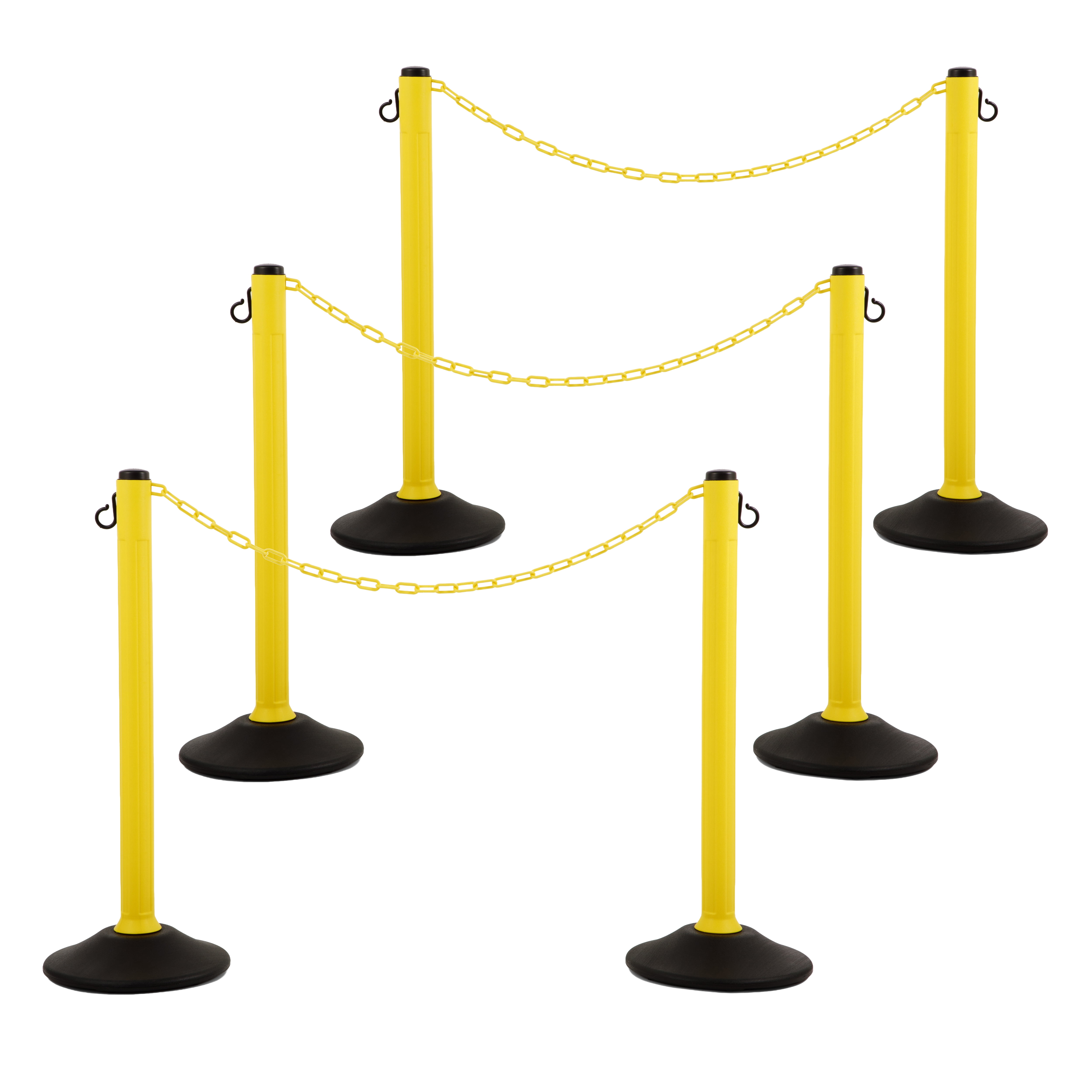ChainBoss Heavy Duty Fillable Yellow Plastic Stanchions Crowd Control Barriers With 10' of Yellow Plastic Chain Kit (6-Pack)