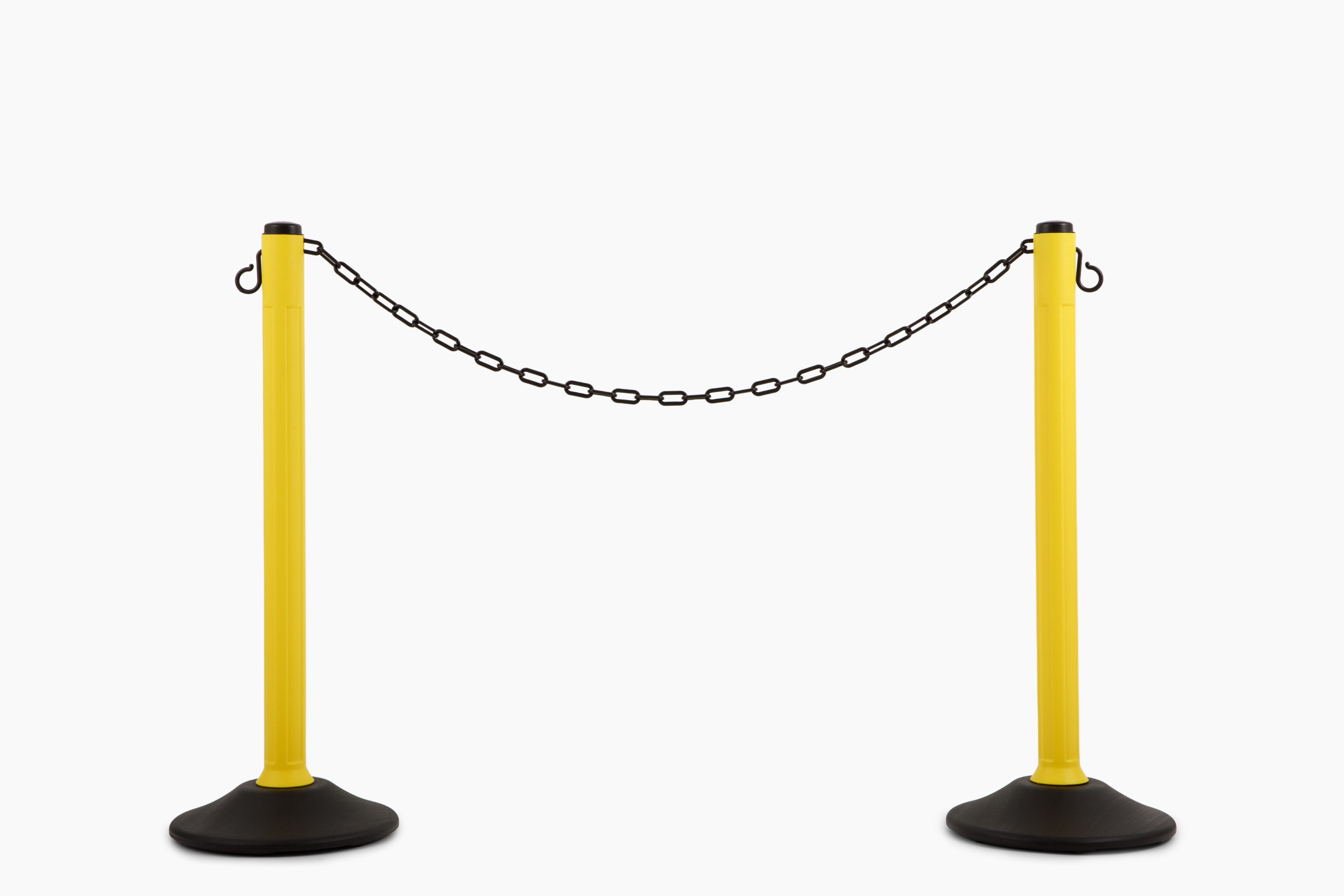 ChainBoss Heavy Duty Weighted Yellow Plastic Stanchions Crowd Control Barriers With 10' of Black Plastic Chain Kit (2-Pack)