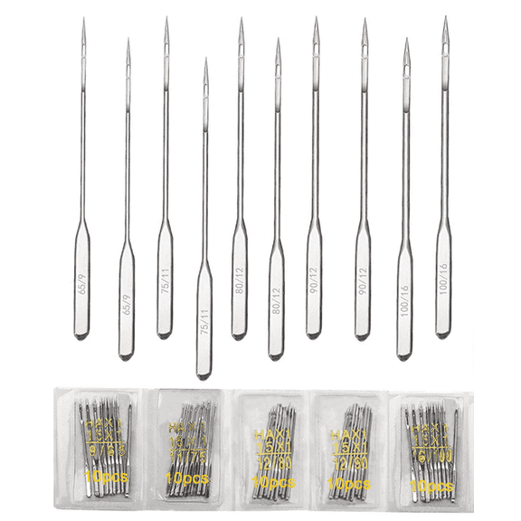 Triani Assortd Universal Sewing Machine Needles 50 Pack 65/9 75/11 80/12 90/14 100/16 Heavy Duty Sewing Machine Needles for Thick Fabric Leather Embroidery Jeans