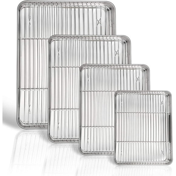 ChainPlus Baking Sheet with Rack Set( 1 Pan + 1 Rack )16in Stainless Steel Cookie Sheet Baking Pans with Cooling Rack Rust Free & Heavy Duty, Mirror Finish & Easy Clean Silver