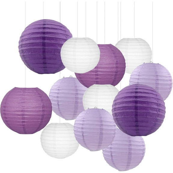 ChainPlus Gradient Purple 12 Pieces Paper Lanterns, Decorative Hanging Lamps for Parties