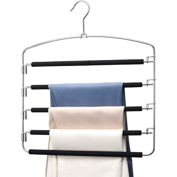 ChainPlus Pants Hangers 1 Pieces, Swing Arm Trousers Hanger, Space Saving Pants Rack, 5 Layers Jeans Hangers with Non-Slip, Multiple Pants Hanger Closet Organizer for Trousers Scarves Ties