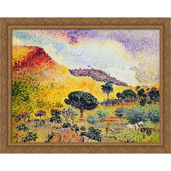Chaine des Maures 34x28 Large Gold Ornate Wood Framed Canvas Art by Henri-Edmond Cross