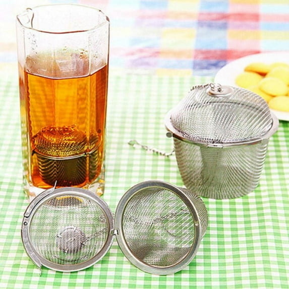 Chained Lid Spice Seasoning Bag Mesh Ball Shape Tea Filter Basket Infuser Tea Strainer Stainless Steel Kitchen Tools