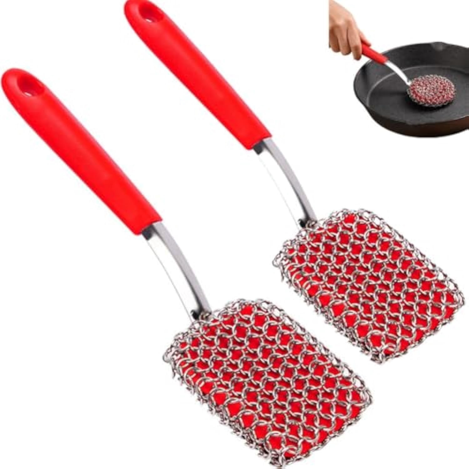 Chainmail Grill Scrubber, 3-in-1 Chainmail Grill Cleaner, Chain Mail Scrubber Cast Iron, Bristle Free Dual Function Heavy Duty Brush, Stainless Steel Steam Cleaner for Clean Pan Pot Skillet Griddle