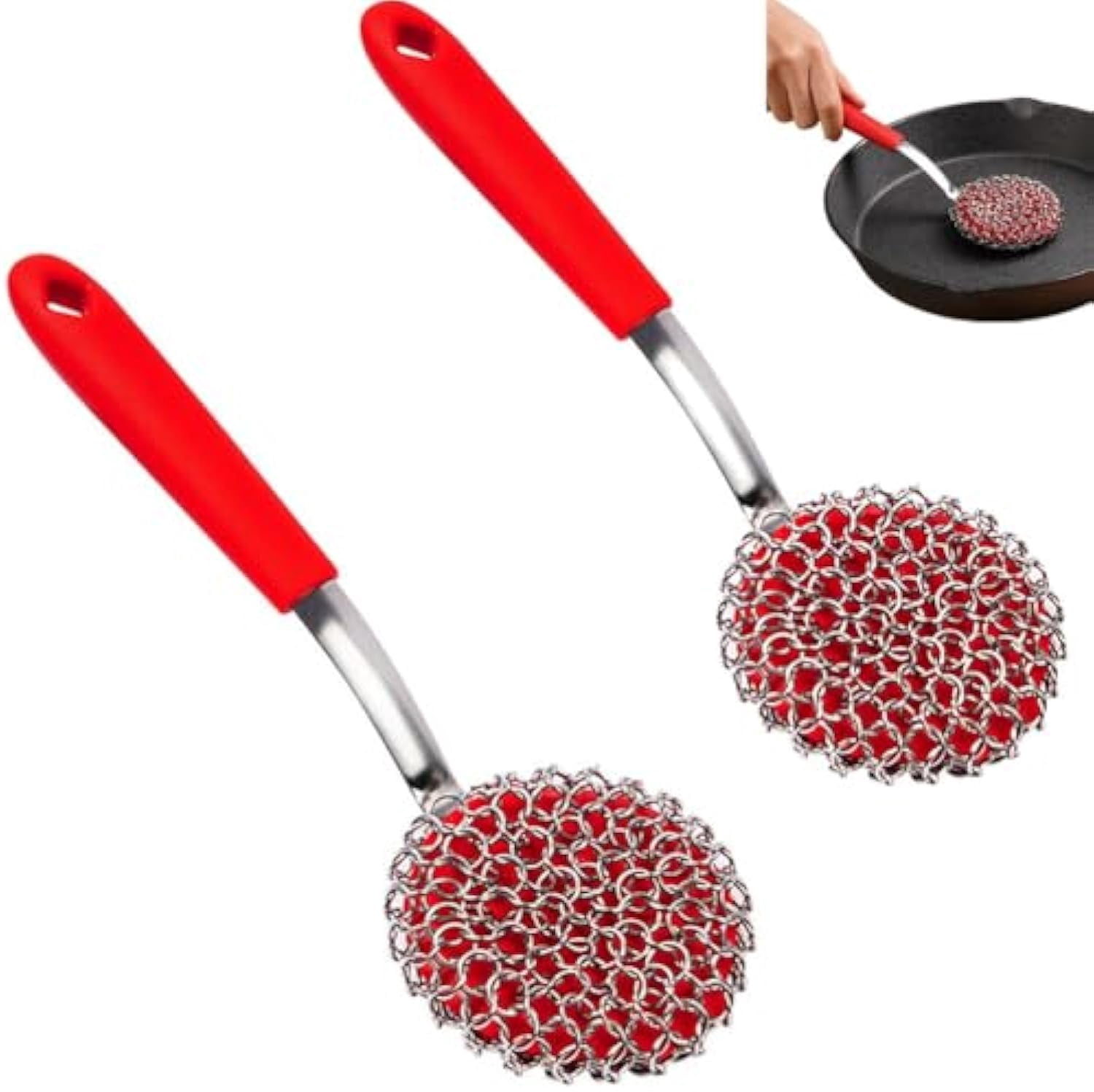Chainmail Grill Scrubber, 3-in-1 Chainmail Grill Cleaner, Chain Mail Scrubber Cast Iron, Bristle Free Dual Function Heavy Duty Brush, Stainless Steel Steam Cleaner for Clean Pan Pot Skillet Griddle