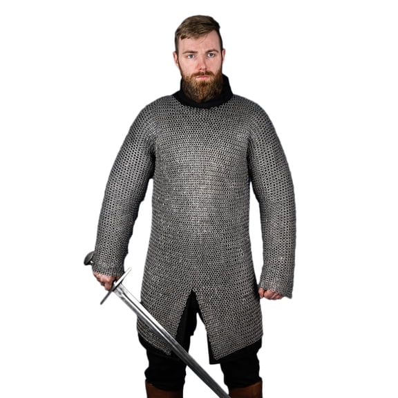 Zeughaus - Chainmail Hauberk Flatring Riveted 9mm Steel Oiled (size: 4XL/5XL )