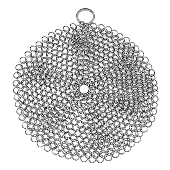 Chainmail Scrubber, No Wire Shedding 316 Stainless Steel, 1 Pack 4.0 Inch Round, Kitchen Cast Iron Pan Pot Cleaning Scrubbing Tool for Home Cooking