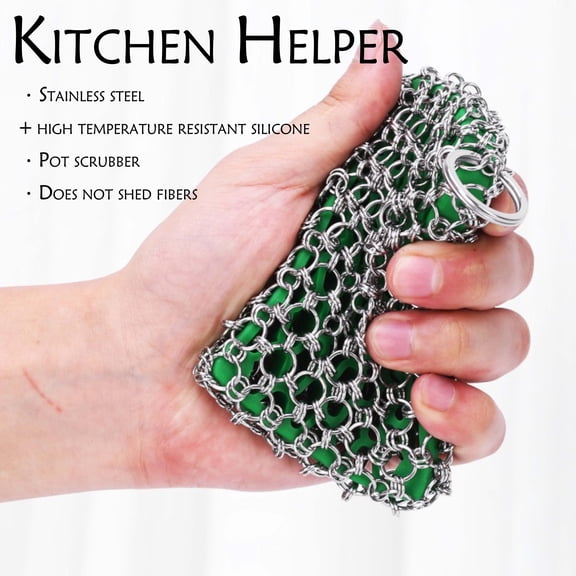 Chainmail Scrubber for Cast Iron & Cookware Heavy-Duty Stainless Steel Scrubber with Hanging Ring – Safe for Pans, Skillets, BBQ Grills & Pots