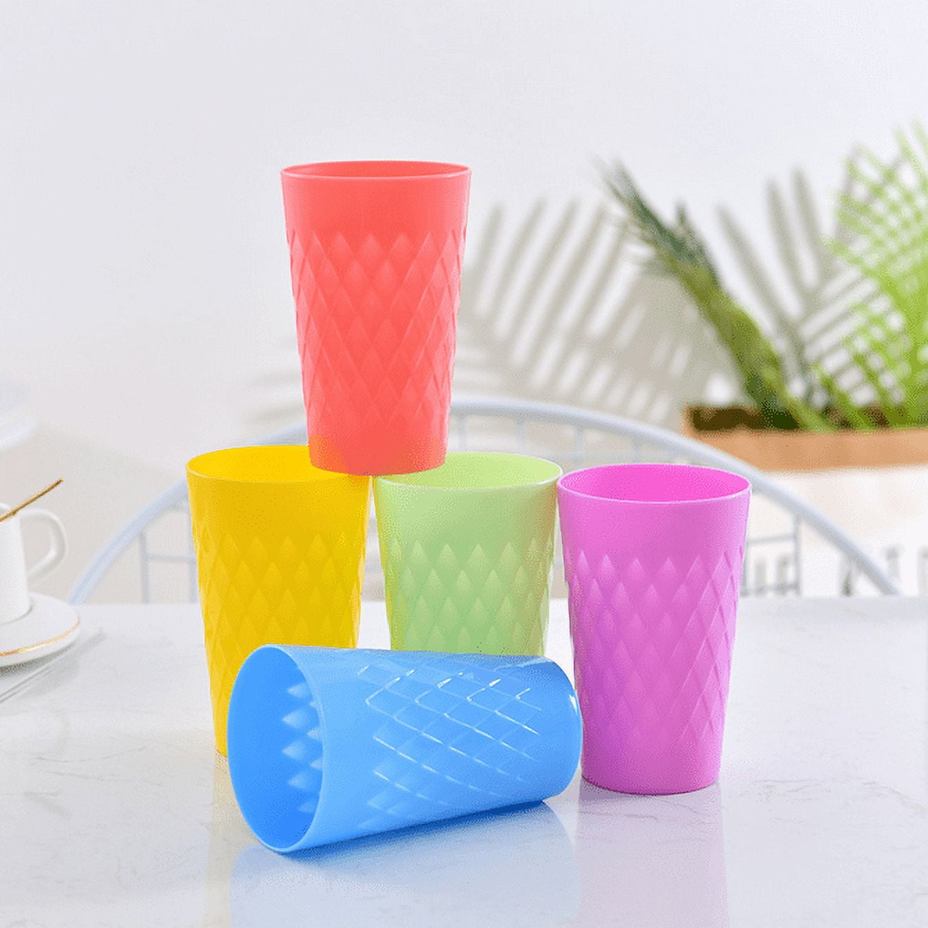 Chainplus Kids Cups - Set of 12 Reusable Plastic Cups- 9 oz Drinking Cups  for Kids - BPA Free Cups Top Rack Dishwasher Safe Cups - Assorted Colored