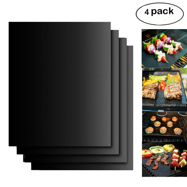 Chainplus BBQ Grill Mat - 100% Non-Stick 600 Degree Heavy Duty Mats (Set of 4) - Reusable, Easy to Clean Barbecue Grilling Accessories - Works on Electric Grill Gas Charcoal BBQ