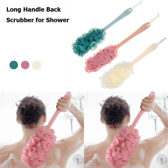 Chainplus Back Scrubber for Shower,Loofah Long Handle Bath Body Brush,Soft Nylon Mesh Sponge for Shower,Loofah On a Stick for Men Women,Exfoliating Scrub Cleaning Luffa for Elderly (Blue)
