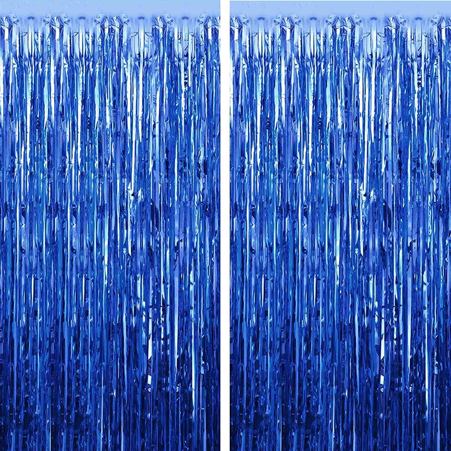 2Pack 3.3x8.3Ft Blue Foil Fringe Streamers Curtain Metallic Foil Tinsel  Fringe Door Streamers for Birthday Wedding Xmas Party Photo Iridescent Blue