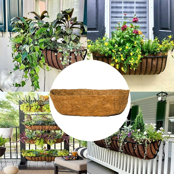 Triani Coconut Planter Liners 30" Coco Husk Fiber Preformed Window Box & Hanging Basket Coir Mats Trough Planters Pot Durable Liner Decor for Outdoor Plants & Flowers (1 Pack)