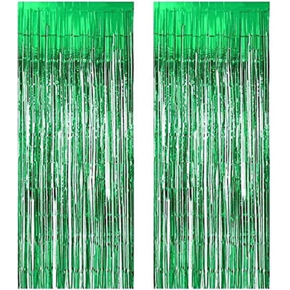 Chainplus Green Foil Fringe Curtain, 2 Packs 3FT x 8FT Metallic Tinsel Door Curtains Photo Booth Backdrop for Wedding Birthday Baby Shower Christmas Graduation Celebration Hawaiian Party Decorations