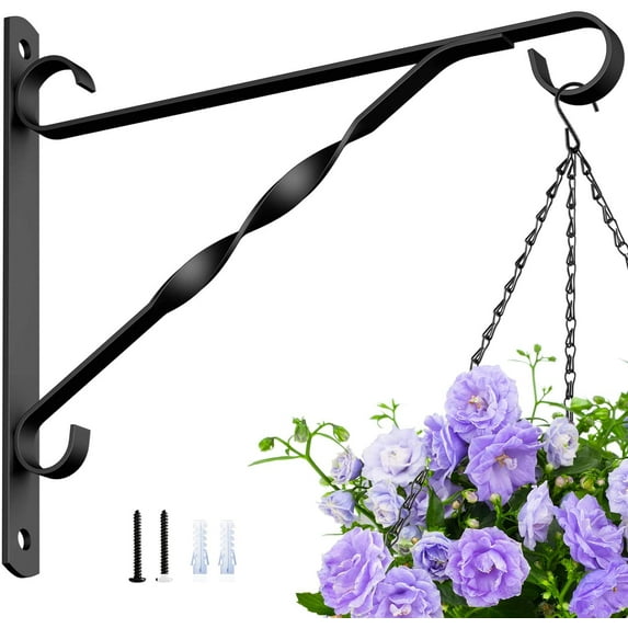 Chainplus Hanging Basket Bracket 10 inch Plant Hooks Metal Outdoor Garden Wall Plant Hanger brackets for Lanterns Wrought Iron Heavy Duty Bracket Planter Flower Hanger for Bird Feeder Fence (1 Pack)