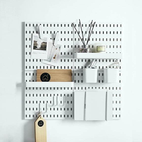 Chainplus Pegboard Combination Kit, 1 Pegboards and 7 Accessories Modular Hanging for Wall Organizer, Crafts Organization, Ornaments Display, Nursery Storage, 16.5" x 11.8", White | Peg Boards